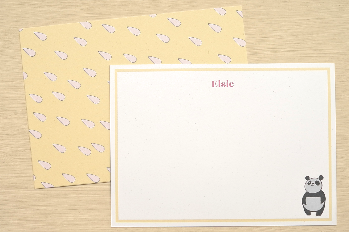 Butter Yellow Panda Notecards - Teardrop - Pack of 12