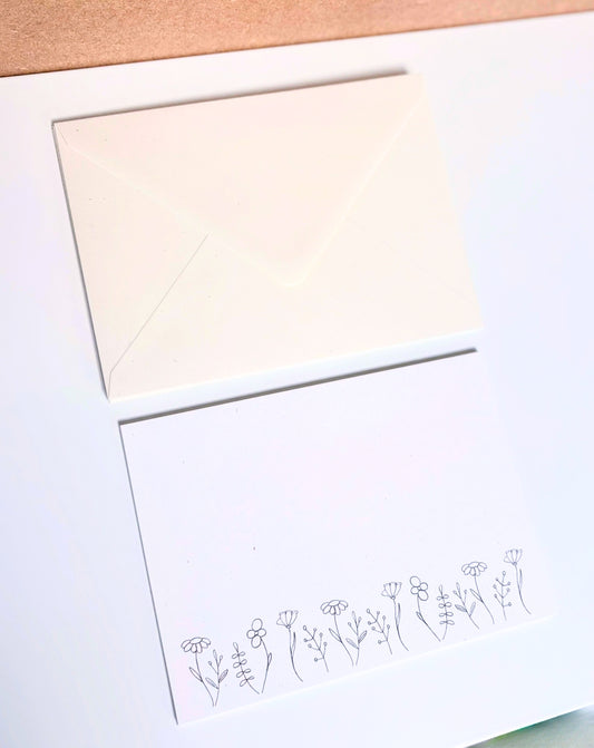 Monochrome Wildflower Flat Cards - Pack of 12
